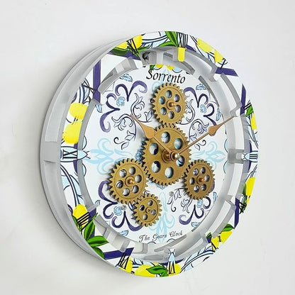 The Gears Clock Wall Clock Italy Collection with Moving Gears (Sorrento, 10 inch Round)