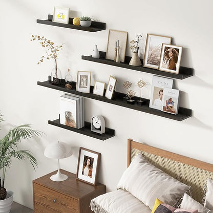 Picture Ledge Shelf for Wall, 36 inch Solid Pine Wood Nursery Book Shelves 2 Packs, Floating Ledge Shelves for Kids' Room Bedroom Bathroom Living Room Photo Frames Office Nursey Wall Decor, Black
