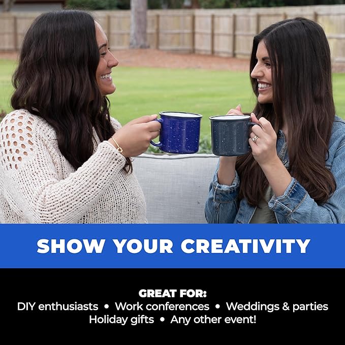 Set of 16 Ceramic Campfire Mugs – 15 Oz, Cobalt Blue – Coffee & Tea Cups for Home, Work, Travel, Camping – Customizable, Great for DIY, Events, Companies