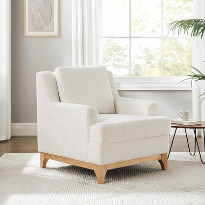 Oversized Accent Chair, Modern Boucle Armchair with Wood Legs, Modern Reading Chair with Thick Cushion, Comfy Chairs for Living Rooms, Bedrooms, Reading nooks and Apartments