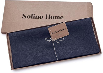 Solino Home Linen Navy Table Runner 108 Inches Long - 100% Pure Linen Dining Table Runner 14 x 108 Inch for Fall, Autumn, Thanksgiving - Fete