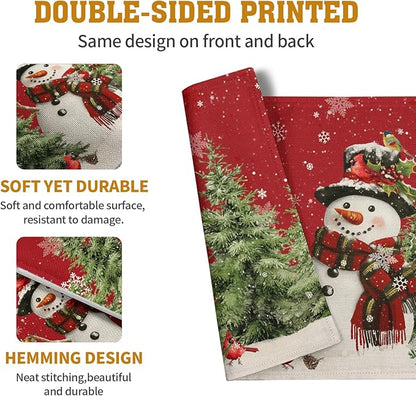 Snowman Christmas Red Placemats Set of 4 Xmas Tree Cardinal Snowflakes Linen Table Mats Seasonal Winter Holiday Place Mats Washable Placemat for Party Kitchen Dining Outdoor Indoor Decor