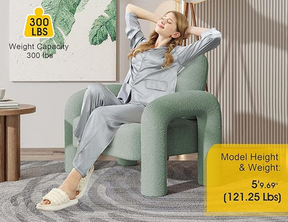 Modern Sherpa Accent Chair, Teddy Upholstered Arm Single Sofa, Cozy Fluffy Reading Chair for Living Room, Bedrooms, Corner (Mint Green)