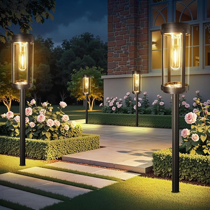 Bright Solar Pathway Lights Outdoor, 2 Pack Upgraded Solar Powered Garden Lights Waterproof, Auto On/Off Solar Yard Light for Lawn Patio Walkway Driveway Landscape Lighting Decor (Warm White, 2 Pack)