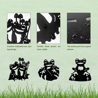 3 Pack Frog Metal Garden Decorative Stakes, Weather Proof Silhouette Statues for Yard, Patio,Outdoor Decor for Frog Lovers and Pet Owners