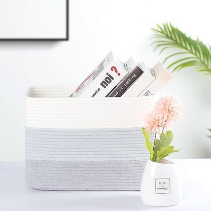 MINTWOOD Design 3-Pack Storage Baskets for Shelves, Playroom and Classroom, Book Basket, Decorative Storage Cube Bins, Woven Closet Organizers, Pantry and Shoe Organizer, 3-Tone Grey