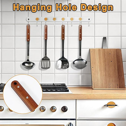 FJNATINH Stainless Steel Wok Spatula,Slotted Spatulas,Ladle,Skimmer Ladle Tool Set,Mirror Polished Cooking Utensils Kitchen Cookware, Pack of 4,Black