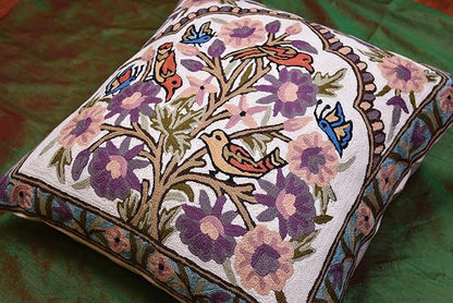 Tree of Life Pillow Cover Lavender Floral Pillowcase Botanical Flower Pillows Plants Farmhouse Traditional Chair Cushions Needlepoint Hand Embroidered Wool Size - 18x18