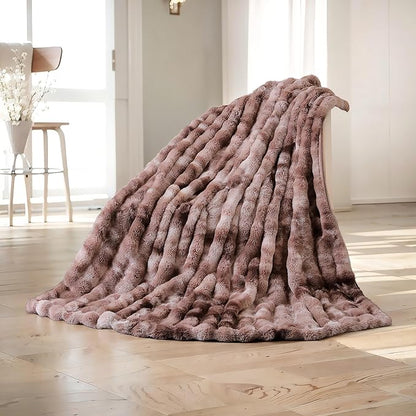 UKELER Ultra Soft Throw Blanket 50''x60'', Brown Fluffy Blankets & Throws Faux Fur Blanket for Couch, Bed, Sofa Cozy Plush Warm Thick Velvet Blanket for Women, Men