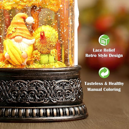 Fall Snow Globe Candle Fall Decorations for Home with Timer Gnome Turkey Pumpkin Autumn Harvest Fall Decor Indoor 9.7 inch