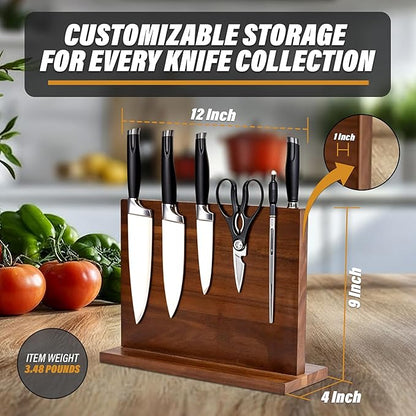YeloIris Wooden Magnetic Knife Holder - Dual - Sided Stand with Enhanced Magnets for Multifunctional Kitchen Knife Storage - Stylish, Durable, and Strong (Knives Not Included) - 12" x 9" - 3.48 lbs