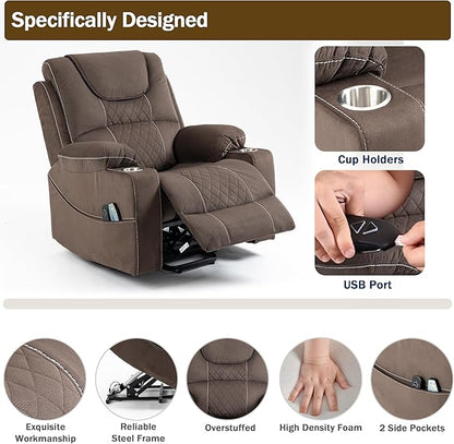 Power Lift Recliner Chair for Elderly with Massage and Heating, Ergonomic Electric Recliner Chair Single Sofa for Adults with Remote Control USB Port, Cup Holders, Side Pockets