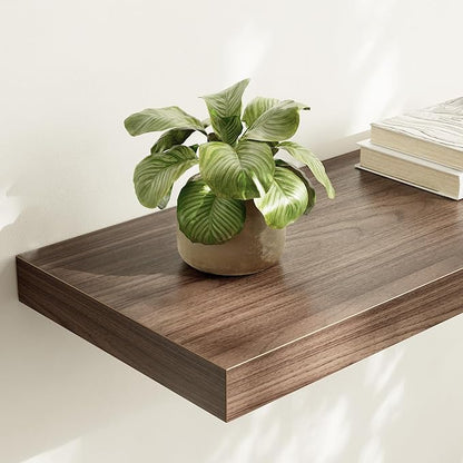 Large Floating Shelves for Wall Set of 3 Wooden Wall Shelves 24 in x 12.75 in x 2 in Room Decor Long Shelf with Invisible Wall Mount Bracket for Bedroom Kitchen Living Room Walnut