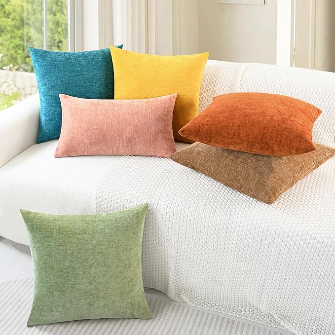 CaliTime Throw Pillow Covers Decorative 20 X 20 Inches Pack of 2 Cozy Chenille Cushion Cases for Couch Sofa Bed Living Room Home Sage Green