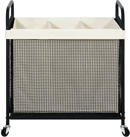 STO STO Laundry Hamper 3 Section, 120L Rolling Laundry Sorter Cart with Removable and Washable Liner Bag, Rolling Clothes Hamper with Metal Handle for Laundry Room and Bedroom