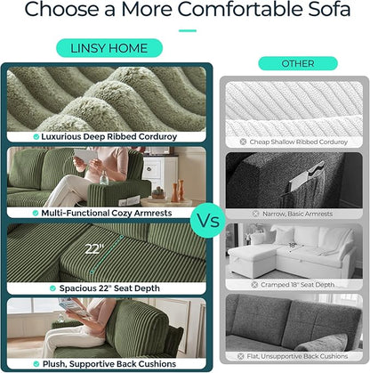 LINSY HOME Loveseat Sofa with Storage - Comfy Plush Corduroy 2 Seater Sofa with USB Charging & Cup Holders, Deep Seat Love Seat for Small Spaces Living Room Bedroom Apartment, Green