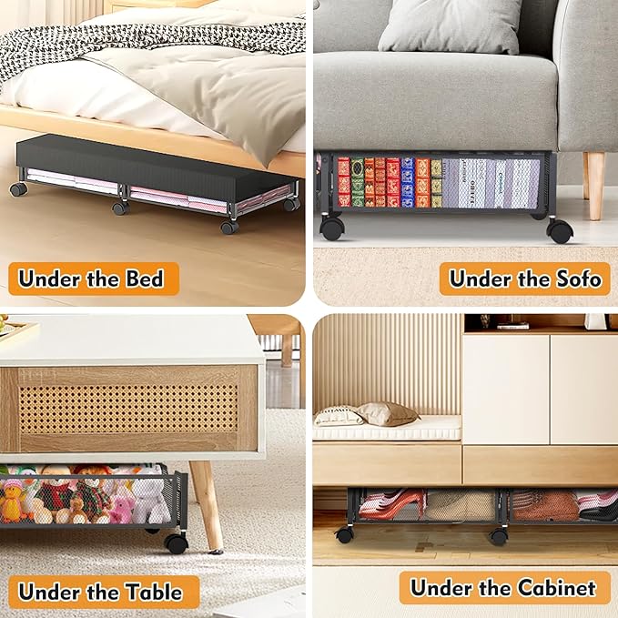 2 Pack Under Bed Storage with Wheels, 36" Lengthen Underbed Storage Containers with Lids, Large Capacity Under Bed Shoe Storage, Metal Clothes Organizer, Storage Box for Clothing Shoes Blankets Sheet