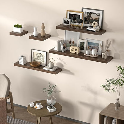Square Floating Shelves for Wall, 12" W x 12" D x 1.2" H, Small Wooden Wall Mounted Display Shelves with Invisible Brackets for Living Room, Bedroom, Bathroom, Kitchen Decor, Set of 3, Walnut