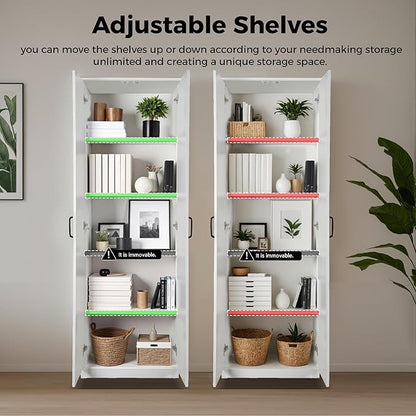 71" Tall Pantry Cabinet/Storage Cabinet, Wood Cupboard with 2 Door and 3 Adjustable Shelves for Kitchen, Dining Room, Living Room, Bathroom (Style 2)