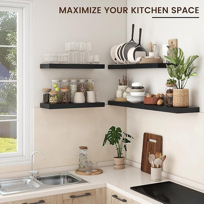 Floating Shelves - 2 Large Wall Mounted Shelves with Invisible Brackets, Long Wood Floating Wall Shelf for Living Room, Bedroom, Kitchen (Black, 36" W x 9" D x 1.5" H)