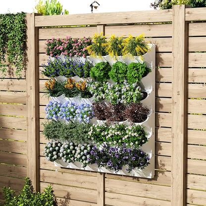 Self-Watering Vertical Wall Planter, 36 Pots Wall Mounted Garden for Indoor/Outdoor, Stackable Planter, Includes Panels, for Herbs, Flowers & Vegetables (White)