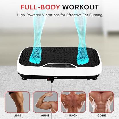 Hurtle Fitness Vibration Platform Machine - Home Gym Whole Body Shaker Exercise Machine Workout Trainer Fast Weight Loss w/Resistance Bands Easy Carry Wheel Remote Adjustable Speed