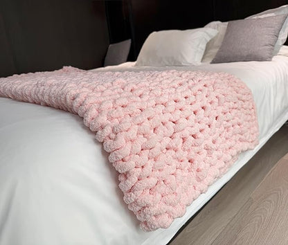 Chunky Knit Blanket Throw 40"×40", Chenille Throw Blankets, Handmade Warm & Cozy Blanket Couch Bed Home Decor, Soft Breathable Fleece Banket, Christmas for Couch Bed Sofa Best Gift (Pink)