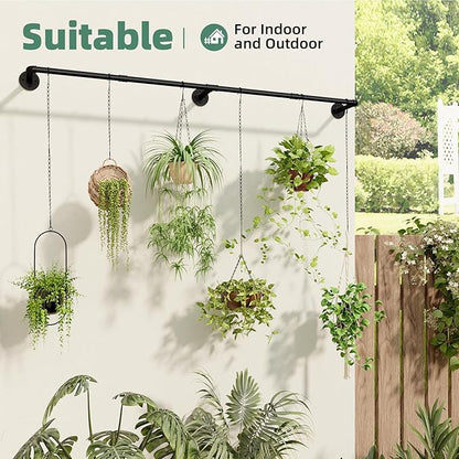 Plant Hanger Indoor with 6 Hanging Chains Hanging Planters for Indoor Plants Hanging Plant Holder Window Plant Rod Black Metal Shelves(70.8 Inch Pot not Included