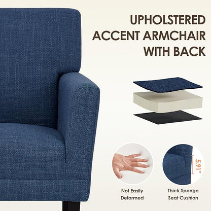 COLAMY Accent Chair Set of 2 for Living Room, Modern Upholstered Fabric Accent Armchair with Back, Soft Single Sofa Chair with Arms for Bedroom/Office/Reception Room, Blue