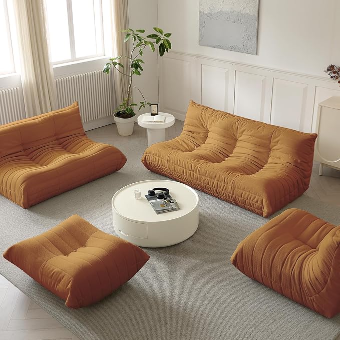 Luxury Sofa Couch Chair, Lazy Floor Seating, Fireside Bean Bag Chair, Ergonomic Tatami Sofa Lounger for Living Room, Bedroom, Office, Single Seat, Brown