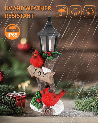 iStatue Lighted Cardinal Christmas Ornaments - 10’’ Resin 2 Red Birds Joy Lamp Post Figurine with Candle Lantern - Unique Xmas Decorations Indoor Decor Gift (Cardinal)