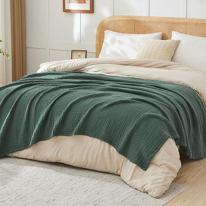 EMME Cotton Muslin Large Throw Blanket Couch Breathable Gauze Blanket Soft Lightweight Bed Blankets Adults (Forest Green, 50"x70")