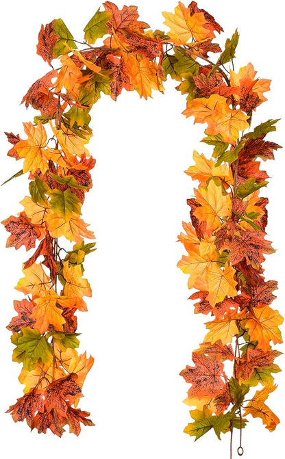 DearHouse 2 Pack Fall Garland Maple Leaf, 5.9Ft/Piece Hanging Vine Garland Artificial Autumn Foliage Garland Thanksgiving Decor for Home Wedding Fireplace Party Christmas (Green)