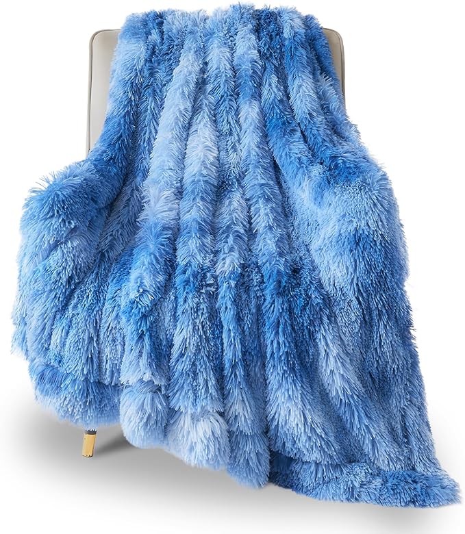 GONAAP Fuzzy Faux Fur Throw Blanket Twin Size Indigo Super Soft Cozy Plush Fuzzy Shaggy Blanket for Couch Sofa Bed (Indigo, Twin(60"x80"))
