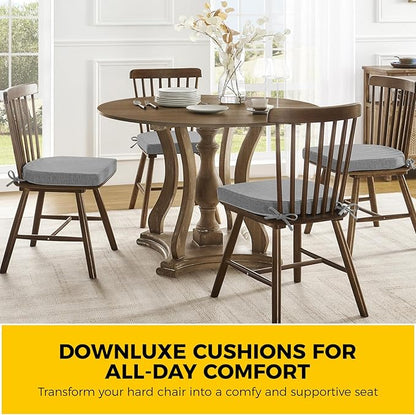 downluxe Indoor Chair Cushions for Dining Chairs, Soft and Comfortable Textured Foam Kitchen Chair Pads with Ties and Non-Slip Backing, 16" x 16" x 2", Dark Grey, 6 Pack