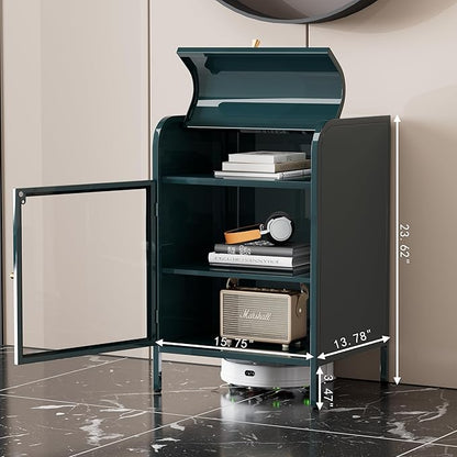 Modern Metal Side Tables, End Tables with Glass Door, 2-Tier Nightstands with Storage Shelves, Accent Table, Slim Sofa Table for Living Room, Bedroom (1, Green)
