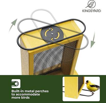Kingsyard Metal Mesh Bird Feeder for Outdoors Hanging, Finch Feeder for Nyjer/Thistle, Sliding Mesh & Built-in Perch, Recycled Plastic, Yellow