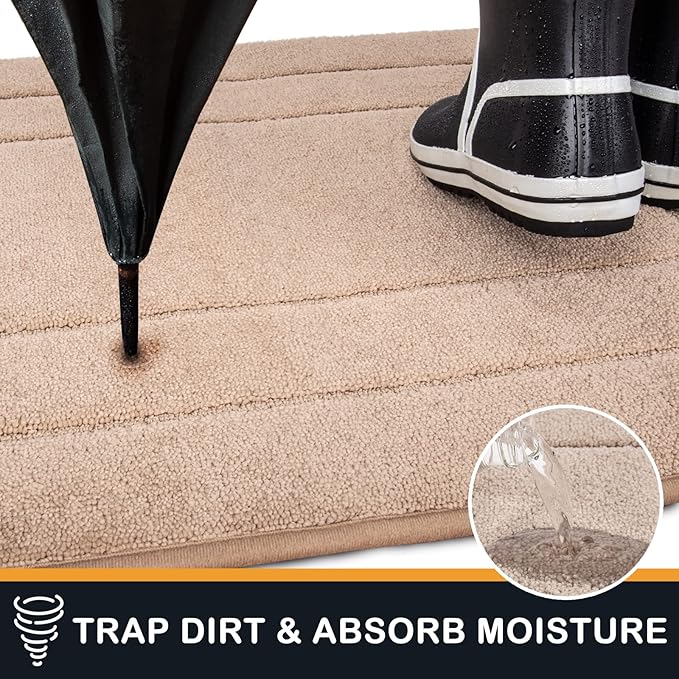 PURRUGS Dirt Trapping Door Mat 24" x 59", Non-Slip/Skid Machine Washable Entryway Rug, Dog Doormat, Super Absorbent Welcome Mat for Muddy Wet Shoes and Paws, Beige
