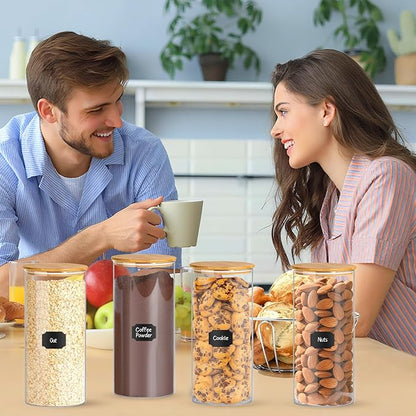 Glass Jars with Bamboo Lids, 58 oz 3 Pcs Kitchen Glass Containers with Bamboo Lids, Airtight Glass Pantry Storage Containers with Lids for Rice, Flour, Nuts, Cookie, Pasta, Oatmeal, Bean