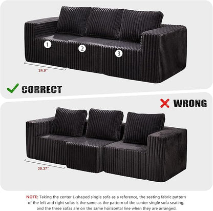 Hobestluk Modular Sectional Sofa Memory Foam Couch Oversized Sectional Sofa 3-Seater with Chaises Cloud Couch with Removable Cover U Shaped Sofa for Living Room (Strip Grey, U Shape)