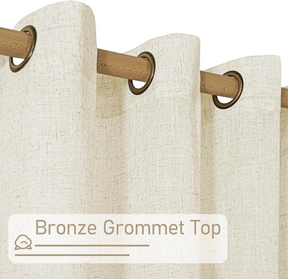 LAMIT Sheer Linen Curtains 63 inches Length, Light Filtering Panels Bronze Grommet Linen Textured Neutral Drapes for Kitchen/Bedroom, Natural, 2 Panels, 34 x 63 Inch
