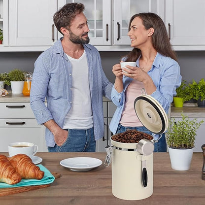 ShanSon Coffee Canister Airtight Coffee Container Stainless Steel Coffee Bean Storage Container with Scoop Coffee Canister for Beans Grounds Sugar Flour Tea Cereal,22OZ, Beige