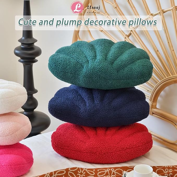 Navy Seashell Throw Pillows, Shell Shaped Throw Pillows, 13 Inch Soft Home Decorative Pillow Plush Cushion for Bed Couch Living Sofa Room Decor Accent Throw Pillow