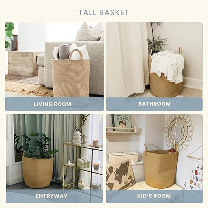 OrganiHaus Large Woven Baskets for Storage 15x18, Cotton Rope Baskets for Storage, Tall Blanket Basket for Living Room, Nursery Laundry Basket, Big Basket for Toys, Basket for Blankets, Honey
