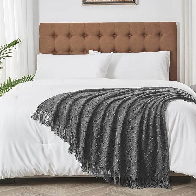 inhand Grey Throw Blanket for Couch and Bed, Soft Living Room Home Decor Knitted Twin Size Blanket, Outdoor Lightweight Breathable Summer Blanket, Farmhouse Warm Woven Decorative, 60"x80"