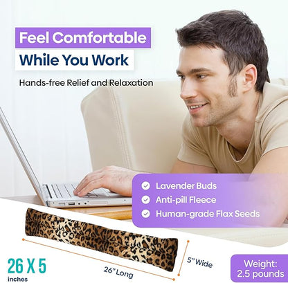 SunnyBay Microwave Heating Pad, Microwavable Heated Neck and Shoulder Wrap, Soothing Weighted Moist Heat or Ice Pack with Flaxseed and Lavender, FSA HSA Approved, 26x5 Inches, 2.5 lbs, Leopard