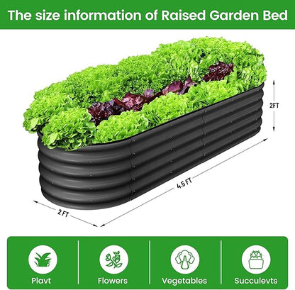 2 Pcs 4.5x2x2ft Oval Raised Garden Bed, Galvanized Raised Beds,Open-Ended Base Metal Raised Planter Beds,Garden Bed Outdoor,Planter Raised Boxes for Vegetables, Flowers,Tool-Free Asse,Gray