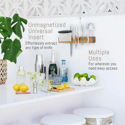 Premium 10 inch Magnetic Knife Holder for Wall with 2x Storage & Charming Wood - Knife Magnetic Strip, Under Cabinet Magnet Knives Storage - Magnet Strip Rack Kitchen Utensil Holder Organizer Tool
