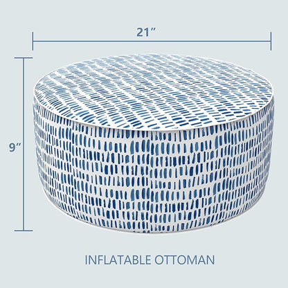 LVTXIII Outdoor Inflatable Ottoman Stool, Patio Water Repellent Footrest Stool with Handle, Portable Outside Round Ottoman for Patio Garden, Camping or Home Use, 21"x21"x9", Blue Pebble