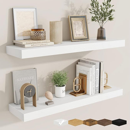 fuqing Floating Shelves for Wall, Bathroom Shelf Wall Mounted for Storage, Shelves with Invisible Bracket for Bedroom, Kitchen, Living Room, Farmhouse Small Book Shelf, 30 Inch Set of 2, White